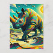 Grappig Surreal Rhino Skateboarden Briefkaart (Voorkant)
