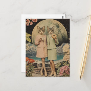 Grappig surreëel paar kattenliefhebbers ontbijt co briefkaart