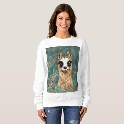 Grappig sweatshirt met Curious Llama (Voorkant volledig)