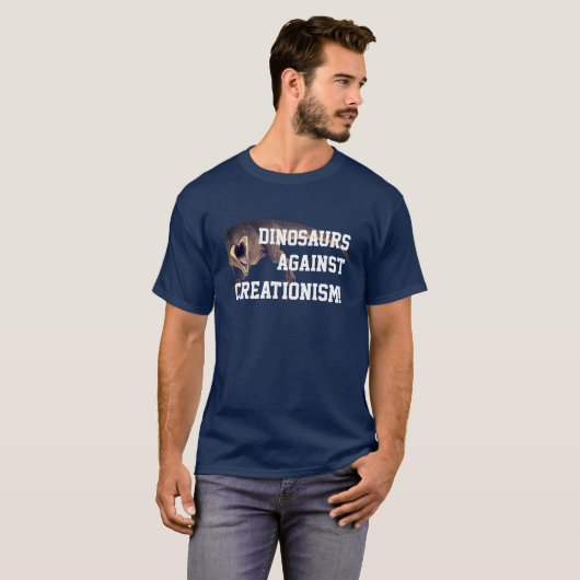 Grappig T-Rex "Dinosauriërs tegen Creationisme!" T-shirt (Voorkant volledig)