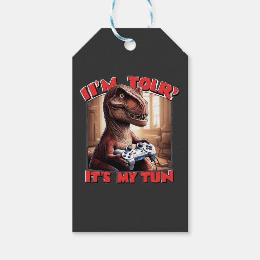 Grappig T-Rex Gamer Citaat Design Cadeaulabel (Voorkant)