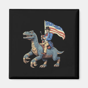 Grappig T-shirt Abe Lincoln rijdt op een dinosauru Magneet