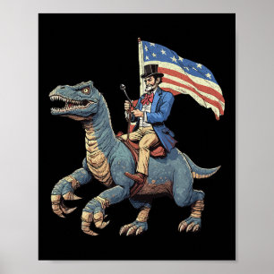 Grappig T-shirt Abe Lincoln rijdt op een dinosauru Poster