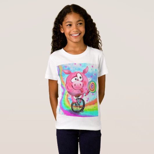 Grappig T-Shirt Circus Acrobat Varken met Lollipop (Voorkant volledig)