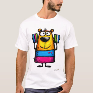 Grappig T-shirt met beer die gewichten tilt cartoo
