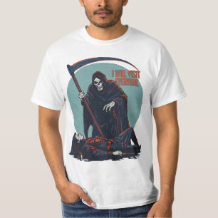 Grappig T-shirt met Grim Reaper – “Ik kom iedereen