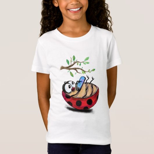 Grappig T-shirt met Happy Ladybug met telefoon (Voorkant)