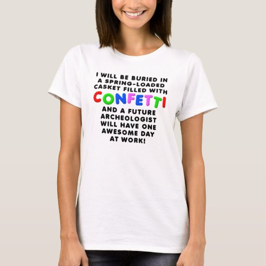 Grappig T-shirt met kist met confetti (Voorkant)