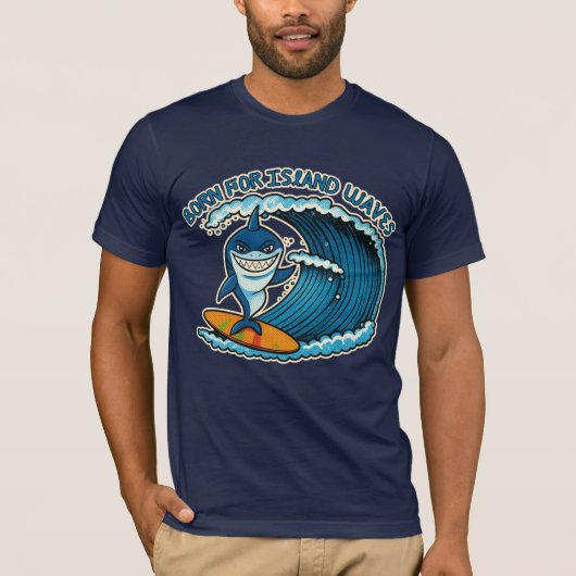 Grappig T-shirt met Surfende Haai voor Mannen & Vr (Voorkant)