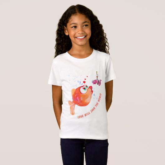 Grappig T-shirt met vis en worm - Custom Text (Voorkant volledig)