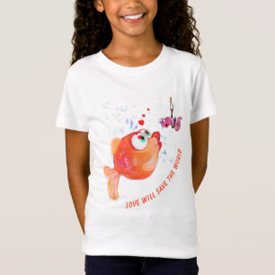 Grappig T-shirt met vis en worm - Custom Text