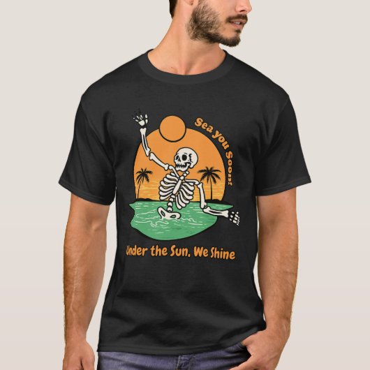 Grappig T-shirt met zonsondergang op Skeleton Beac (Voorkant)
