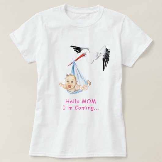 Grappig T-shirt ooievaar met Baby - aangepaste tek (Design voorkant)
