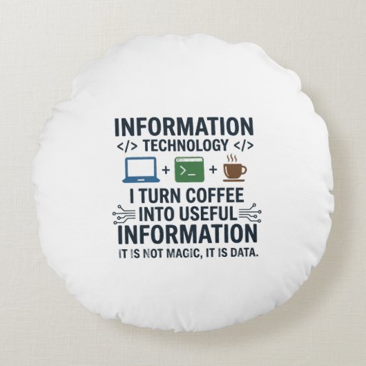 Grappig T-shirt over informatica - Eet Slaap Codee Rond Kussen (Voorkant)