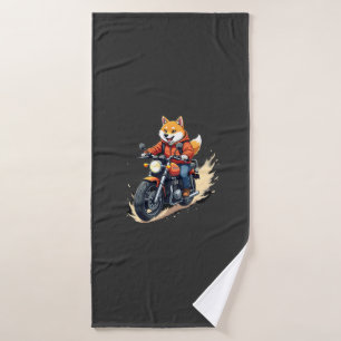 Grappig T-shirt, Shiba Inu, Motorfiets, Hond, Pop, Badhanddoek