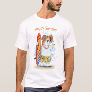 Grappig T-shirt Summer Snowman Surfer - Jouw tekst