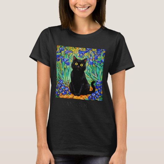 Grappig T-shirt Zwarte Kat Meesterwerk Van Gogh (Voorkant)