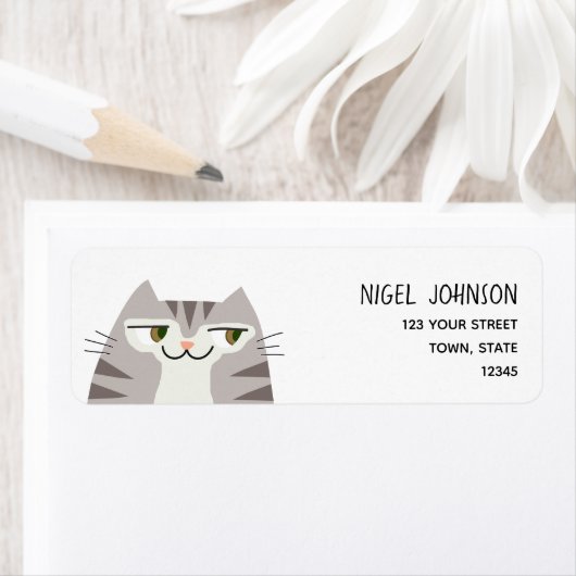 Grappig Tabby Cat retouradres Etiket (Insitu)