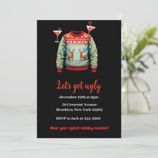Grappig Tacky Ugly Sweater Kerstfeest Kaart (Staand voorkant)
