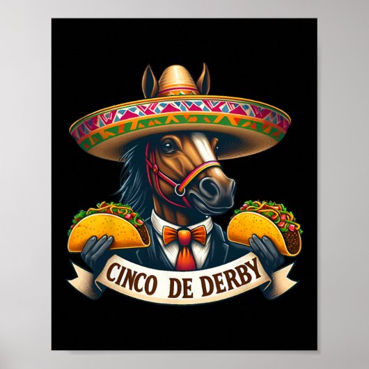 Grappig Taco Paardenrenners Vintage Cinco de Der Poster (Voorkant)