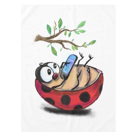 Grappig tafelkleed lieveheersbeestje met telefoon (Voorkant)
