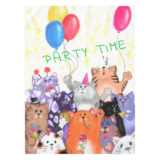 Grappig tafelkleed met Happy Cats Party aangepaste (Voorkant)