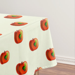 Grappig tafelkleed met Happy Worm in rode appel