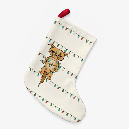 Grappig Tangled Grumpy Xmas Cat Holiday Kleine Kerstsok (Voorkant (Hangend))