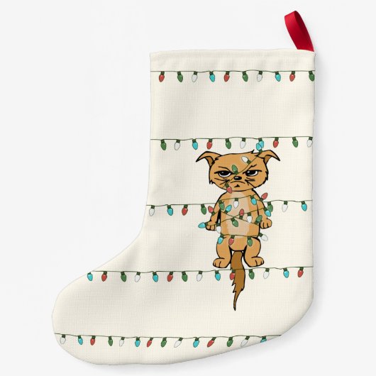 Grappig Tangled Grumpy Xmas Cat Holiday Kleine Kerstsok (Achterkant)