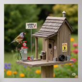 Grappig tankstation Birdhouse Poster (Voorkant)