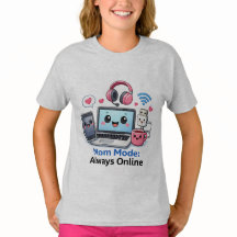 Grappig Tante Tech T-Shirt Moeder Modus Altijd Onl