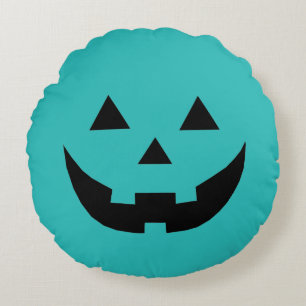 Grappig teal Jack o lantern pompoen gezicht Hallow Rond Kussen