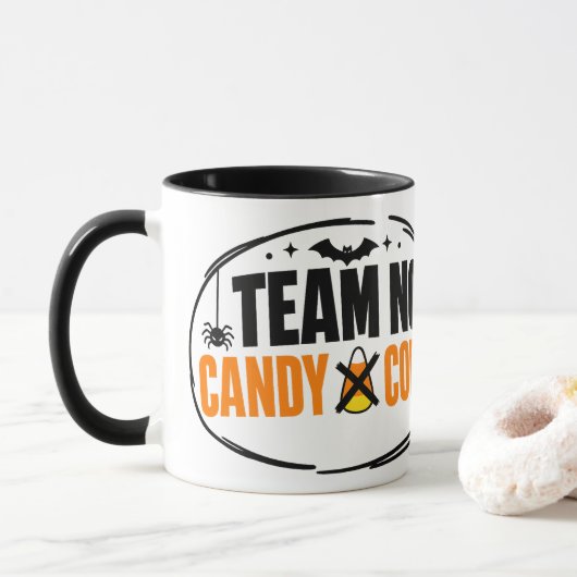 Grappig Team Geen Snoepmais Halloween Mok (Met donut)