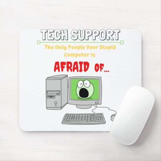 Grappig technische ondersteuning, stuitende comput muismat (Met muis)