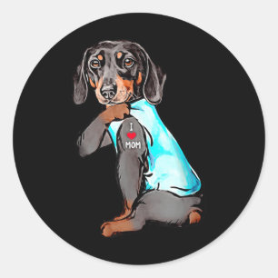Grappig teckel hond Tattoo Ik hou van mama Dogmom Ronde Sticker