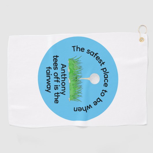 Grappig Teeding Off Blauw Groen Zwart Wit Golfhanddoek (Horizontaal)