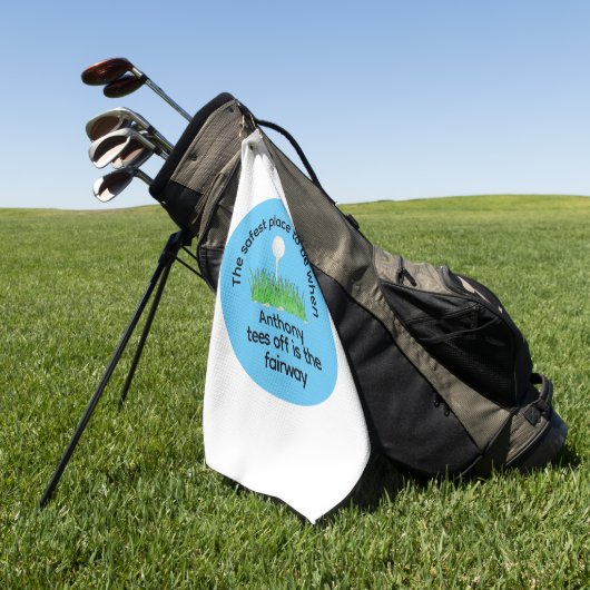 Grappig Teeding Off Blauw Groen Zwart Wit Golfhanddoek (Groen)