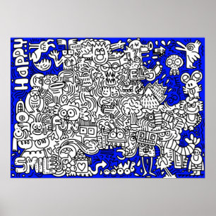 Grappig tekenfilmfiguren fantasie tekenen poster