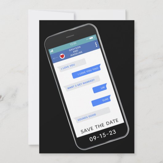Grappig tekstbericht dat de datum bewaart save the date (Voorkant)