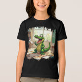 Grappig Terug naar School Dinosaurus Eten Huiswerk Tri-Blend Shirt (Voorkant)