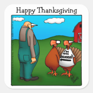 Grappig Thanksgiving: "Ik ben met Delicious" stick Vierkante Sticker