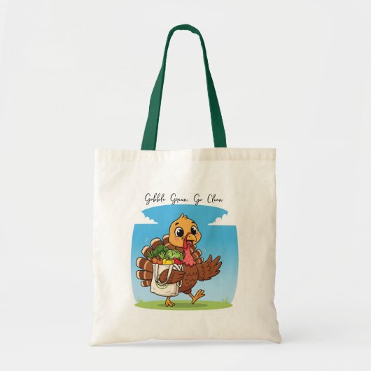 Grappig Thanksgiving Tas – Gobble Green Go Clean S (Voorkant)