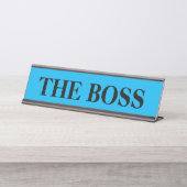 Grappig "The Boss" bureaunaam bord - blauw bord Bureau Naambordje (Voorkant)