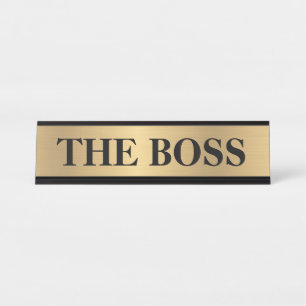 Grappig "The Boss" bureaunaam bord - gouden kleur  Bureau Naambordje