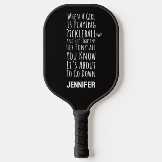 Grappig Tiener Meisje Zwart Pickleball Paddle (Voorkant)