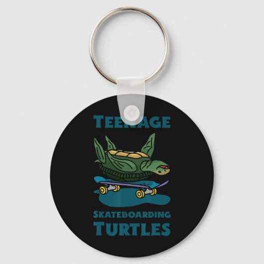 Grappig Tienerskatende Schildpadden Shirt – Schelp Sleutelhanger (Voorkant)