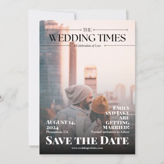 Grappig tijdschrift krant bruiloft foto save the date (Voorkant)