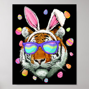 Grappig Tijger Konijn Oren Kostuum Gelukkige Pasen Poster