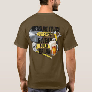 Grappig timmerman T-shirt met 'Meet twee keer, sni