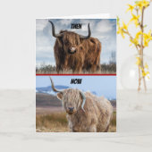 Grappig toen en nu de hel-Raising Bull Birthday Kaart (Gele Bloem)